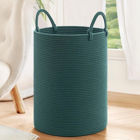 Amazon.com: INDRESSME Large Laundry Basket Hamper for Clothes, Woven Rope Storage Basket Baby Hamper for Nursery, Blanket Basket Living Room, Tall Basket Toys Storage Toys Bin, 19.7 x 13.8 inches, Green : Home & Kitchen Modern Laundry Hamper, Blanket Storage In Living Room, Nursery Laundry Basket, Laundry Basket Storage Ideas, Living Room Blanket Storage, Cute Hamper, Kids Laundry Basket, Basket Living Room, Storage Toys