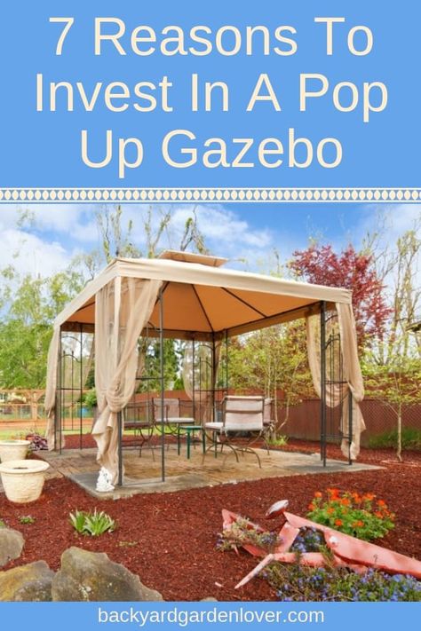 If you like spending time outdoors, here are 7 reasons to invest in a pop up gazebo. You'll love the versatility of these portable gazebos and your family will enjoy spending time together no matter what the weather is like. #gazebo #popupgazebo #backyard #backyardactivities #summertime #familytime #backyardfun Tent Gazebo Ideas Backyards, Pop Up Gazebo Ideas Backyard, Portable Gazebo Ideas Backyard, Pop Up Gazebo Decorating Ideas, Gazebos Ideas Backyard, Gazebo Decorating Ideas, Outdoor Bbq Party, Open Gazebo, Gazebo Design