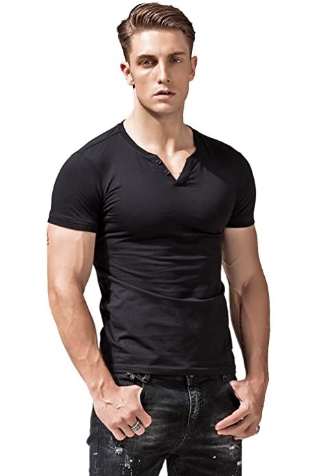 Muscle Alive Mens Long Sleeve Henleys T-Shirts Buttons Placket Plain v Neck Cotton Shirts Black Color Size M at Amazon Men’s Clothing store Casual Summer Shorts, Stylish Mens Outfits, Mens Hairstyles Short, Mens Tee Shirts, Nice Shorts, Mens Casual Outfits, Henley Shirts, Casual Tee, Fashion Styles