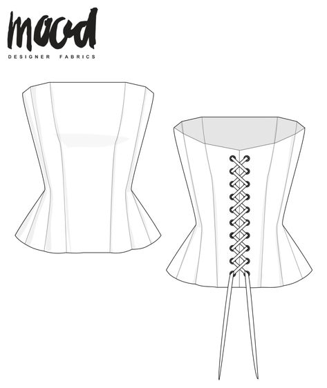 How to Wear This Season's Best Accessory: Corsets - Free Sewing Pattern - Mood Sewciety Mood Fabrics Free Pattern Corset, Free Corset Top Sewing Pattern, Miniskirt Pattern Free, Corset Top Diy Free Pattern, Mood Fabrics Free Pattern Top, Deep V Dress Pattern, Dress Bodice Pattern Free, Free Sewing Patterns For Women Printable, Corset Top Pattern Free