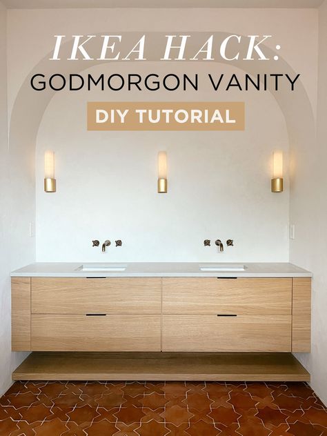 Ikea Godmorgon Vanity, Godmorgon Vanity, Ikea Hack Bathroom, Bad Diy, Floating Vanity Bathroom, Ikea Bathroom Vanity, Ikea Vanity, Ikea Godmorgon, Jenna Sue Design