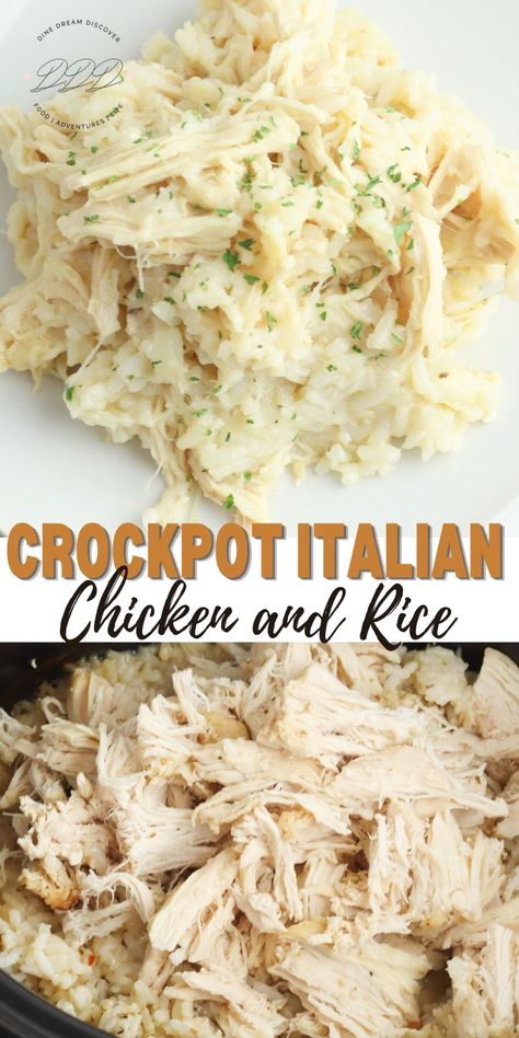 Slow Cooker Italian Chicken and Rice | DINE DREAM DISCOVER Gluten Free Chicken And Rice Crockpot, Slow Cooker Creamy Chicken And Rice Soup, Chicken Rice Slow Cooker Recipes, Chicken And Rice Slow Cooker Recipes, Creamy Chicken Rice Casserole, Italian Chicken And Rice, Slow Cooker Chicken And Rice, Gf Soup, Crockpot Chicken And Rice