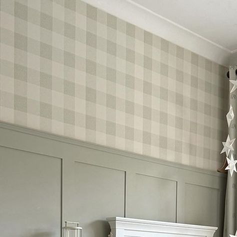 Neutral Gingham Nursery, Plaid Wallpaper Nursery, Gingham Wallpaper Nursery, Nursery Board And Batten Wall, Ralph Lauren Boys Room, Neutral Toddler Room, Baby Boy Room Ideas, Gingham Nursery, Lauren Grace