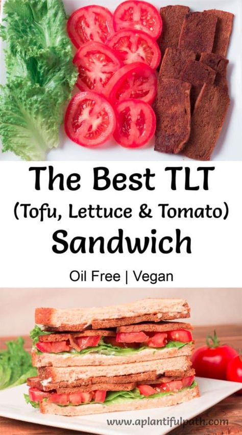 Tlt Sandwich, Lettuce Tomato Sandwich, Tofu Bacon, Vegan Sandwich Recipes, Tofu Sandwich, Oil Free Vegan Recipes, Vegan Bacon, Tomato Sandwich, Oil Free Vegan