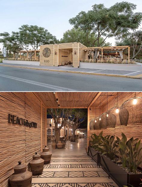 Screens Made From Reeds Add To The Beach Aesthetic Of This Bar And Restaurant Beach Restaurant Design, The Beach Aesthetic, Outdoor Restaurant Patio, Bar Deco, Open Restaurant, Outdoor Restaurant Design, Restaurant Exterior, Restaurant Patio, Cafe Shop Design