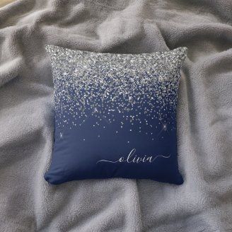 Add some sparkle to your decor with the Silver Navy Blue Glitter Girly Monogram Name Throw Pillow. Personalized with your name or initial, this pillow features a stylish silver and navy blue glitter design, perfect for adding a girly touch to any room. #MonogramPillow #GlitterDesign #SilverNavyBlue #GirlyDecor #PersonalizedStyle #ChicAccent #StylishPillow Blue And Blush Pink Bedroom, Rose Gold And Royal Blue, Navy Blue And Pink Bedroom, Royal Blue Bedroom, Blue And Pink Living Room, Royal Blue Bedrooms, Gold And Royal Blue, Blue And Pink Bedroom, Blush Pink Bedroom