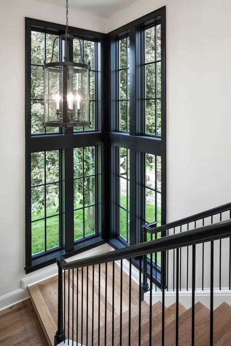 Dreamy Tudor home highlights modern yet inviting interiors in Minnesota Staircase Decoration Ideas, Staircase Decoration, Modern Tudor, Tudor Home, Stairs Window, Window Designs, Luxury Home Design, Cottage Style Homes, Modern Stairs