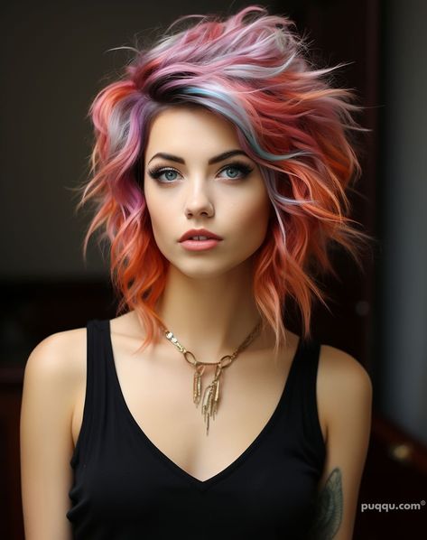 Bold and Beautiful Rainbow Hair Color Ideas to Spark Your Creativity - Puqqu Rainbow Hair Color Ideas, Dramatic Hair Colors, Wild Hair Color, Sunset Hair, Dramatic Hair, Rainbow Hair Color, Creative Hair Color, Punk Hair, Hair Color Pink