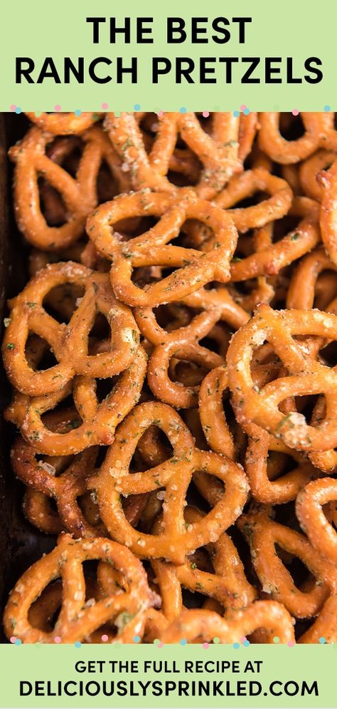 Easy Ranch Pretzels Dill Pickle Ranch Pretzels, Spicy Pretzels Ranch, Ranch Pretzels Hidden Valley, Ranch Pretzel Recipes, Pretzel Seasoning Recipes, Dill Pretzels, Ranch Dressing Pretzels, Garlic Ranch Pretzels, Salty Party Snacks