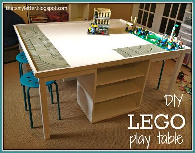 Build: giant lego table A giant lego play table space designed for storage and seating area: After multiple sketches and ideas my friend’s husband came up with a beautifully executed layout incorporating 2 IKEA Besta shelves and 4 IKEA Marius stools: I simply executed his sketch up and built a great big lego playspace. The... Read more Lego Play Table, Lego Storage Diy, Diy Lego Table, Lego Table With Storage, Lego Table Diy, Lego Play, Lego Organization, Kids Play Table, Big Lego