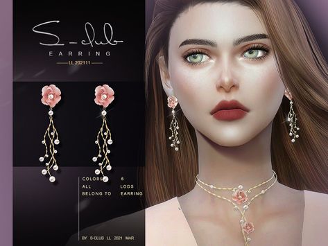 Sims 4 Flower Earrings, Sims 4 Cc Flower Clothes, Sims 4 Cc Flower Dress, Sims 4 Cc Accessories Earrings, The Sims 4 Accessories, Royal Accessories, Club Earrings, Sims 4 Piercings, Sims 4 Traits