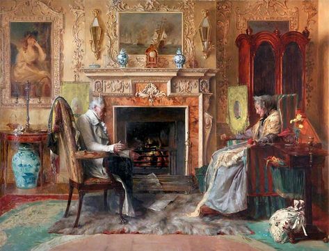 sadler, walter dendy - The End of the Skein | Walter Dendy Sadler  1854-1923  Engeland Grey Drawing Room, Grey Drawing, Drawing Room Interior, Interior Paintings, Mary Cassatt, Textured Canvas Art, The Grey, Drawing Room, Room Posters