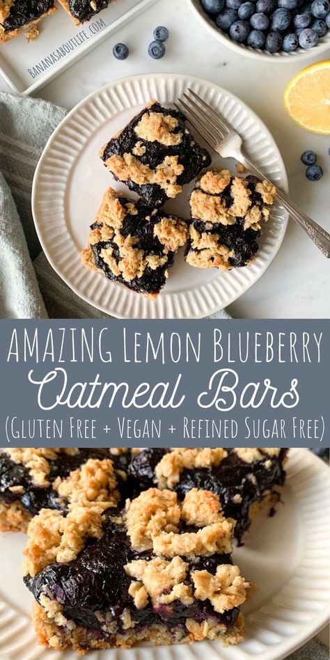 oatmeal bars lemon blueberry Oatmeal Bars Vegan, Blueberry Oat Bars, Oatmeal Bars Healthy, Bars Gluten Free, Blueberry Oat, Gluten Free Oatmeal, Blueberry Oatmeal, Healthy Blueberry, Gluten Free Banana