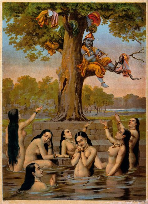 Krishna Sitting, Ravivarma Paintings, Ravi Varma, Raja Ravi Varma, Sitting In A Tree, Indian Art Gallery, Vedic Art, Hinduism Art, Female Art Painting