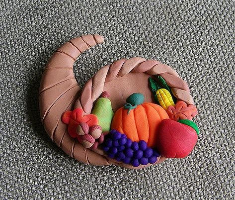 Thanksgiving Harvest Cornucopia Polymer Clay Magnet | by Jennie Ivins Polymer Clay Magnet, Craft Projects For Adults, Construction Paper Crafts, Thanksgiving Harvest, Thanksgiving Craft, Clay Magnets, Projects For Adults, Magnet Crafts, Fimo Clay