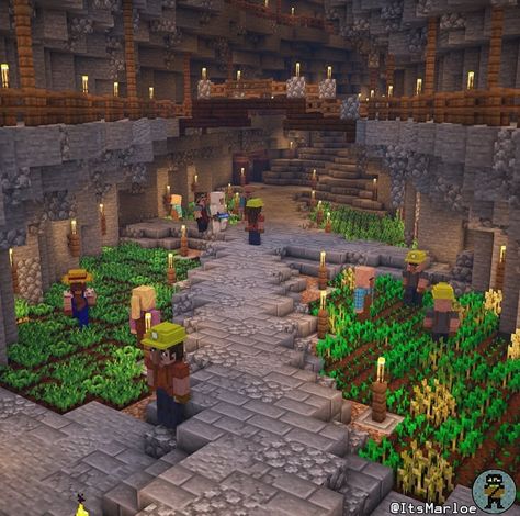 Minecraft Underground Village Ideas, Underground Minecraft Village, Minecraft Cave Village Ideas, Ravine Village Minecraft, Underground Village Minecraft, Minecraft Ravine House, Underground Minecraft Ideas, Ravine House Minecraft, Cave Village Minecraft