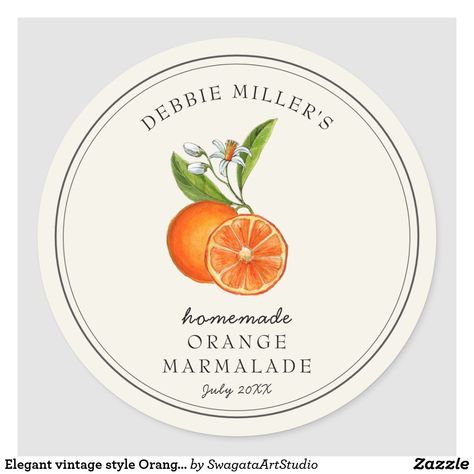 Jam Jar Labels Design, Round Sticker Design, Homemade Marmalade, Jam Jar Labels, Marmalade Jam, Jam Packaging, Jam Label, Orange Jam, Stickers Ideas