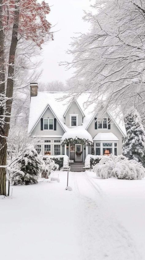 Snow In Canada, White Picket Fence Ideas, Picket Fence Ideas, Backyard Diy Ideas, Easy Outdoor Projects, Winter Houses, Winter House Exterior, Fairytale House, Log Cabin Rustic