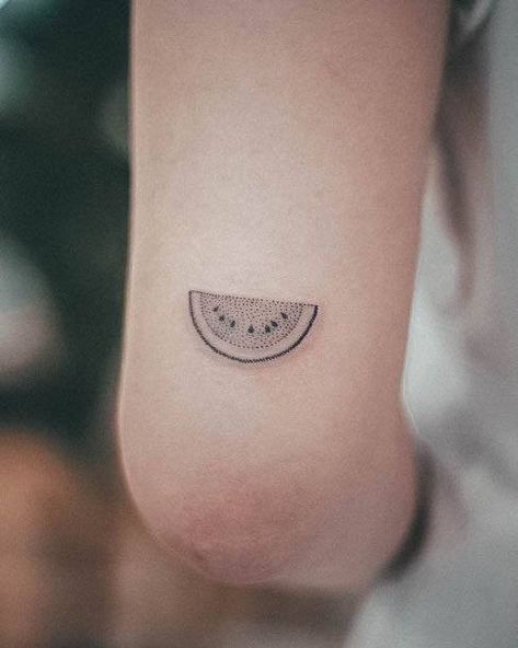 Fine Line Watermelon Tattoo, Watermelon Slice Tattoo, Watermelon Tattoo Black And White, Melon Tattoo, Someday Tattoo, Sarah Tattoo, Watermelon Tattoo, Tatts Ideas, Leg Patchwork