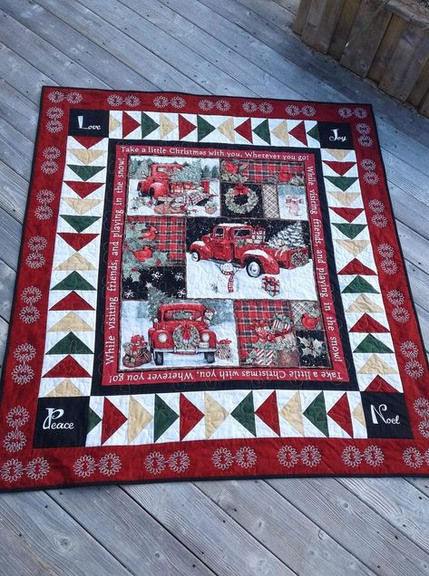 Christmas Panel Quilts, Christmas Panels, Truck Quilt, Quilt Panel Ideas, Quilting With Panels, Quilts With Panels, Quilting Panels, Family Quilt, Christmas Quilting Projects