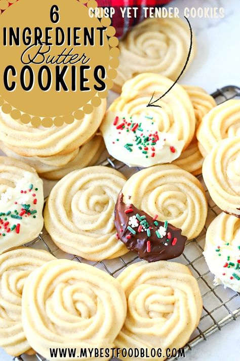 Old Fashioned Butter Cookies are a classic cookie recipe. These crisp yet tender buttery cookies are easy to make and are perfect just about any occasion especially Christmas. Old School Cookie Recipes, Butter Swirl Cookies, Easy Christmas Butter Cookies, Melt In Your Mouth Butter Cookies, Christmas Swirl Butter Cookies, Old Fashioned Butter Cookies, Christmas Butter Cookies, Butter Cookie Recipe Christmas, Butter Cookie Recipe