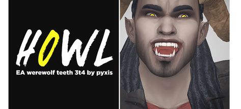 "So I’ve been wanting these basically since the dawn of time (or since TS4 got released, whatever), but as far as I know nobody’s ever converted them, so I finally did it myself! These are the TS3 werewolf fangs, converted to TS4. They’re currently only for teen-elder, and have two swatches - one with default EA teeth, and the other with teeth that match my defaults :D I think they look best if you crank the lower jaw out a bit to give your sim an underbite." Demon Teeth, Werewolf Teeth, Werewolf Fangs, Vampire Stuff, Sims 4 Cas Mods, Demon Days, Sims 4 Mm Cc, Skin Details, Pointy Ears