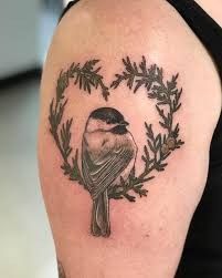 Tattoo Chickadee, Chickadee Tattoo, Mama Tattoos, Moms Tattoo, Bird Tattoo Sleeves, Pair Tattoos, Lady Tattoo, Wreath Tattoo, Bird Lady