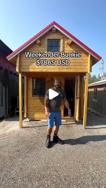 Bunkie Life on Instagram: "The Weekender Bunkie with Loft is $7,865 USD or $9,995 CAD.  If you want to check out our other models visit Bunkielife.com  #logcabin #fyp #extraspace #guesthouse #sheshed #viral #tour" Bunkie Layout Ideas, Bunkie Plans With Loft, Bunkie Ideas 10x10, Bunk House Ideas, Bunkhouse Ideas Guest Cabin, Bunkie With Loft, Bunkie Life, Bunkie Ideas, House Loft