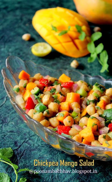 Annapurna: Chickpea Mango Salad Chickpea Mango Salad, Mango Chickpea Salad, College Syllabus, Veggie Crackers, Boil Sweet Corn, Chickpeas Benefits, Coconut Ladoo, Chic Peas, Vegetarian Platter