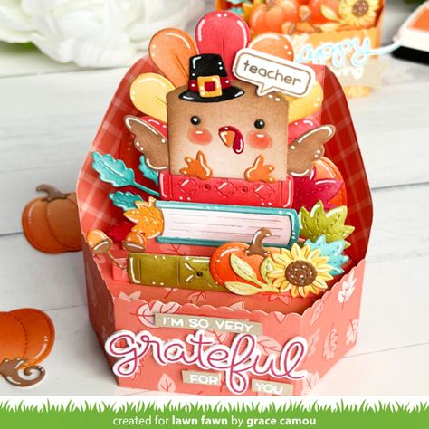 Platform Pop Up Card, Lawn Fawn Blog, Tiny Gifts, Card Making Kits, Interactive Cards, December 24th, Box Cards, Fall Theme, Thanksgiving Cards