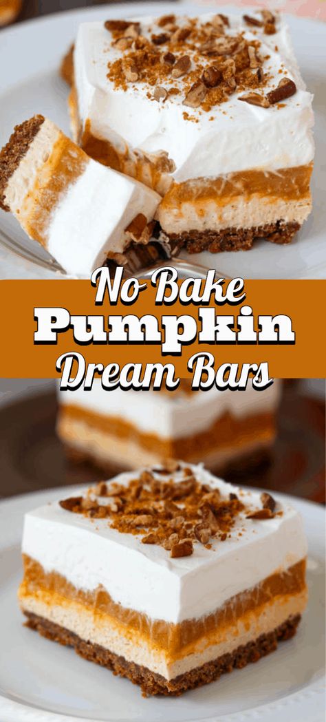 Pumpkin Slices Recipe, Easy Autumn Desserts, Pumpkin Potpourri, Thanksgiving Desserts Bars, Pumpkin Torte, Fluffy Desserts, Pumpkin Dream, Desserts Bars, Rhubarb Dessert