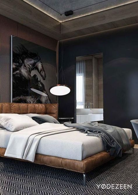 Stylish Bedroom Ideas For Men | Men's bedroom | Decoholic Bedroom Masculine, Masculine Room, Bedroom Ideas For Men, Masculine Interior, Masculine Bedroom, Mens Bedroom, House Bed, Stylish Bedroom, Blue Bedroom