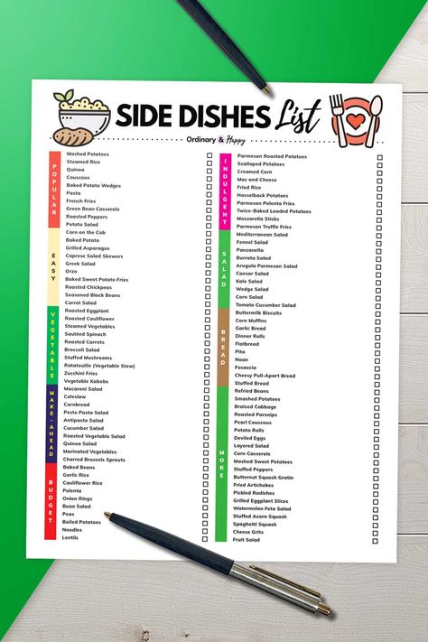 Side DIsh Ideas List (ideas from the article) Meal Sides Ideas, Side Dishes List, List Of Side Dishes, List Of Dinner Ideas, Potato Wedges Fried, Barbeque Side Dishes, Caprese Salad Skewers, Black Bean Corn Salad, Side Dish Ideas