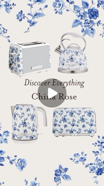 Laura Ashley USA on Instagram: "Kitchens just got a bit more romantic. Discover our line of toasters and tea kettles in the iconic China Rose print, a charming blue and white floral. 💙

Find the collection on Amazon, Home Depot, Wayfair, and Bed Bath and Beyond." Laura Ashley Prints, China Rose, Tea Kettles, Kettle And Toaster, Toasters, Blue And White Floral, Amazon Home, Tea Kettle, Laura Ashley