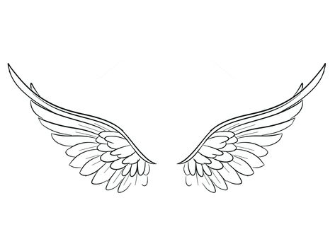 Heart And Wings Tattoo Design, Angel Wings On Shoulder Tattoo, Halo Wings Tattoo, Wing Tatoos Woman, Greek Angel Drawing, Angel Wings Tattoo On Back Women, Angel Wing Tattoo Designs For Women, Angel Wings Line Art, Simple Wings Tattoo