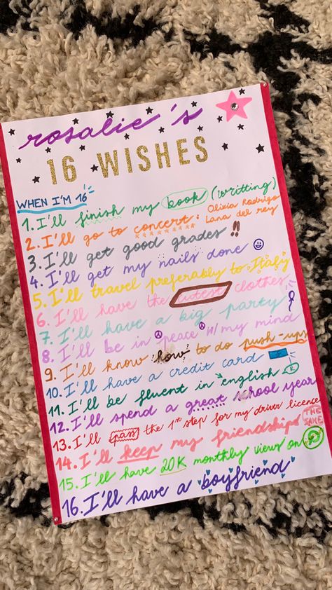 16 Candles Wishes, 16 Wishes Themed Birthday Party, 16 Wishes Party Theme, Birthday Gifts 16 Sweet Sixteen, Party Activities Sweet 16, Wishes For 2024, Sweet 16 Wishlist, 16 Candles Birthday Theme, 16 Wishes Birthday Theme