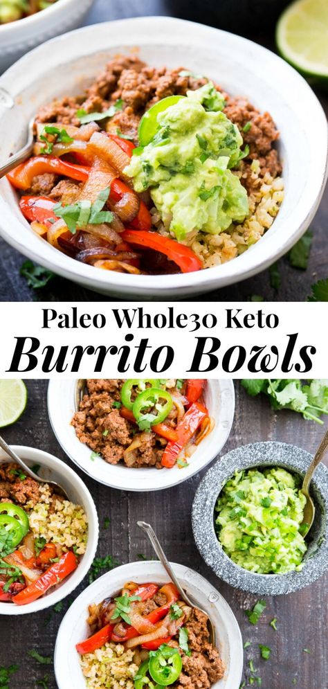 Paleo Burrito, Fried Cauliflower Rice, Quick Guacamole, Paleo Running Momma, Seasoned Ground Beef, Whole 30 Meal Plan, Whole30 Keto, Whole30 Dinners, Rice Recipes For Dinner