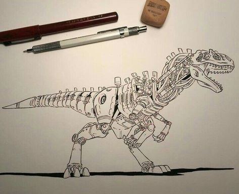 Damon Moran, Mechanical Dinosaur, Dino Drawing, Ink Sketchbook, Dinosaur Sketch, Robot Animal, Dinosaur Drawing, Robot Concept, Anime Animation