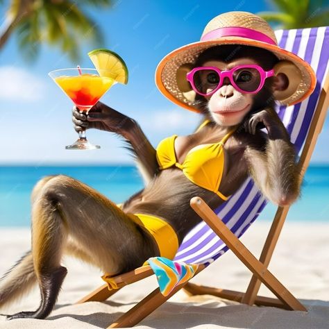 Premium AI Image | A lady monkey lay basking in the sun on a sandy beach She let out a little sigh of enjoyment as she Funny Images Animals, Monkey Images, Funny Monkey Pictures, Funny Monkeys, Teen Memes, Cute Monkey Pictures, Monkey Funny, Basking In The Sun