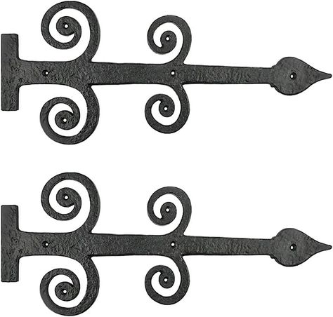 Renovators Supply Manufacturing Garage Door Decorative Hardware 16 in. Black Wrought Iron Rust Resistant Spade Styled Rustic Dummy Strap Hinge with Mounting Hardware, Pack of 2 - - Amazon.com Garage Door Decorative Hardware, Dark Doors, Accent Ceiling, Iron Rust, Iron Hinges, Strap Hinges, Iron Doors, Decorative Hardware, Door Hinges