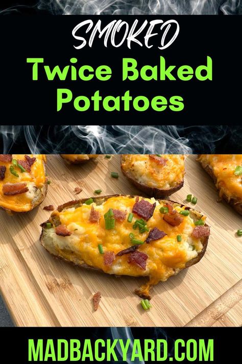 Potatoes On Pellet Smoker, Smoked Twice Baked Potatoes, Baked Potatoes On The Smoker, Charcoal Smoker Recipes, Pit Boss Pellet Grill Recipes, Smoked Baked Potatoes, Smoker Recipes Electric, Pellet Smoker Recipes, Smoked Potatoes