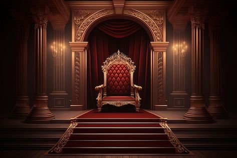 Red carpet leading to a king thrones ins... | Premium Photo #Freepik #photo #celebrity #king-throne #palace-interior #castle-interior Gacha Throne Background, Fantasy Throne Chair, Throne Room Background, Throne Background, Old Castle Interior, Hercules Painting, Throne Reference, Castle Interior Medieval, Medieval Throne