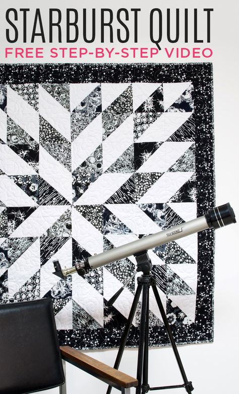 New Friday Tutorial: The Starburst Quilt – Missouri Star Blog Starburst Quilt, Missouri Quilt Tutorials, Missouri Quilt Company, Black And White Quilt, Missouri Star Quilt Company Tutorials, Missouri Star Quilt Tutorials, Half Square Triangle Quilts Pattern, Triangle Quilt Pattern, Missouri Quilt