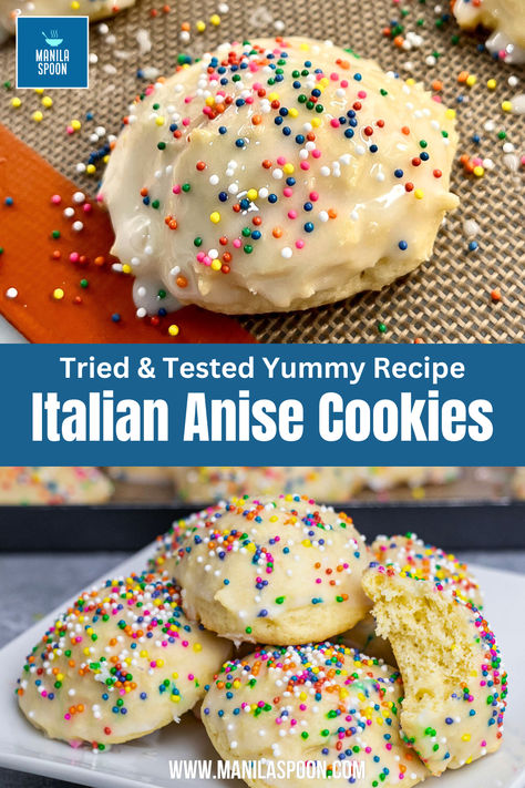 Italian Anise Cookies - Manila Spoon Cake Cookies Christmas, Italian Knot Cookies, Anise Cookie Recipe, Italian Anise Cookies, Edible Holiday Gifts, Anise Cookies, Italian Wedding Cookies, Traditional Christmas Cookies, Italian Christmas Cookies