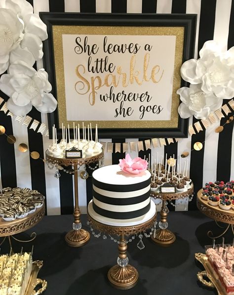 Kate Spade inspired party theme back drop Black And White Birthday Party, Kate Spade Inspired Party, Black And White Birthday, White Birthday Party, White Birthday, 60th Birthday Party, 30th Birthday Parties, Sweet 16 Parties, 16th Birthday Party