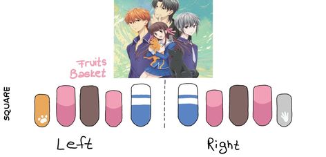 Fruits Basket Nail Art, Fruit Basket Nails, Fruits Basket Nails, Tohru Kyo Yuki, Honda Tohru, Character Nails, Anime Nail, Deco Nails, Uñas Ideas