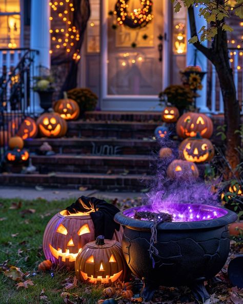 40 Outdoor Halloween Decorations Front Yard - Home Soils Halloween Decorations Outdoor Pumpkins, Halloween Front Walkway, Halloween Outdoor Home Decor, Easy Porch Halloween Decorations, Classy Halloween Yard Decor, Retro Halloween Decorations Outdoor, Halloween Front Yard Theme Ideas, Halloween Decorations Exterior House, Halloween Walkway Lights