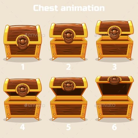 Animation Step By Step Open and Closed Wooden Animation Step By Step, Cartoon Treasure Chest, Coin Icon, Vector Animation, Building Icon, Image Vintage, Box Icon, 2d Game Art, Reference Art