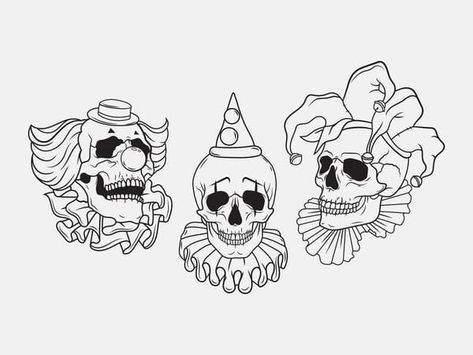 Skull Jaw Tattoo, Clown Tattoo Design, Tattoo Coloring Pages, Clown Skull, Stomach Tattoo, Clown Tattoo, Theme Tattoo, Flash Tattoo Designs, Doodle Tattoo