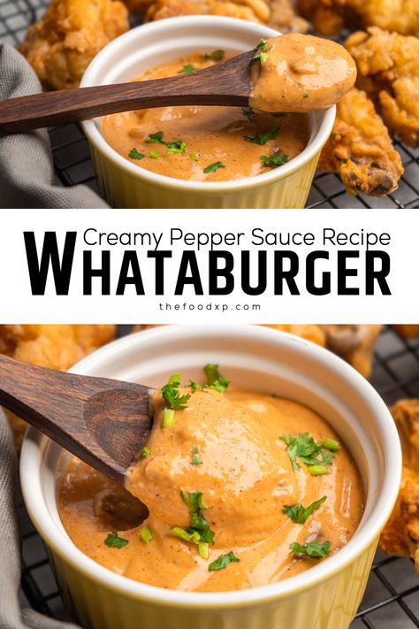 Recreate the famous Whataburger flavor at home with this Creamy Pepper Sauce Recipe. It's the secret to transforming any dish into a fast-food favorite! Whataburger Pepper Sauce Recipe, Whataburger Sauce Recipe, Creamy Pepper Sauce Whataburger, Whataburger Copycat Recipes, Cheddar Sauce Recipe, Fast Food Sauces, Whataburger Creamy Pepper Sauce Recipe, Best Burger Sauce Recipe, Best Sauce Recipes